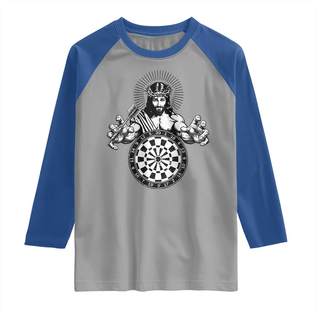 Funny Christian Dartist Gift Raglan Shirt Jesus Bullseye Shooter - Wonder Print Shop