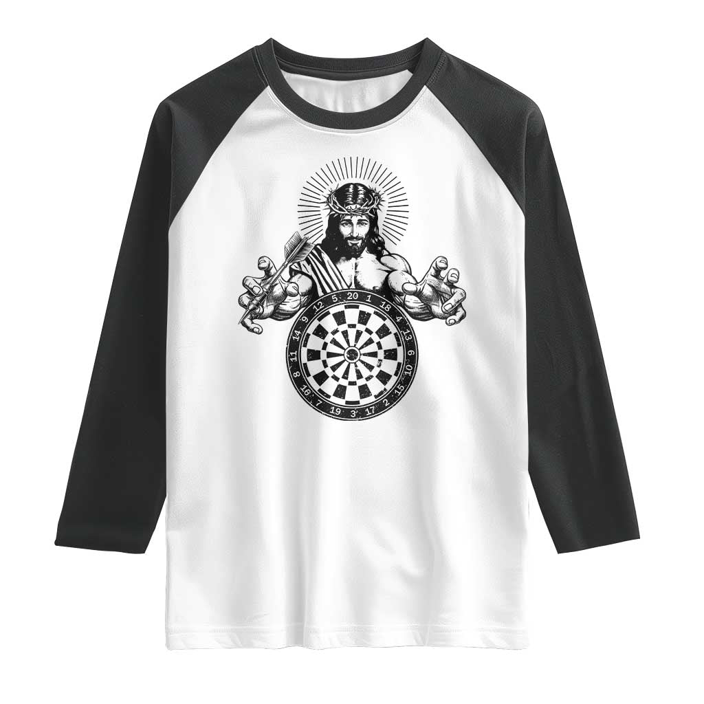 Funny Christian Dartist Gift Raglan Shirt Jesus Bullseye Shooter - Wonder Print Shop