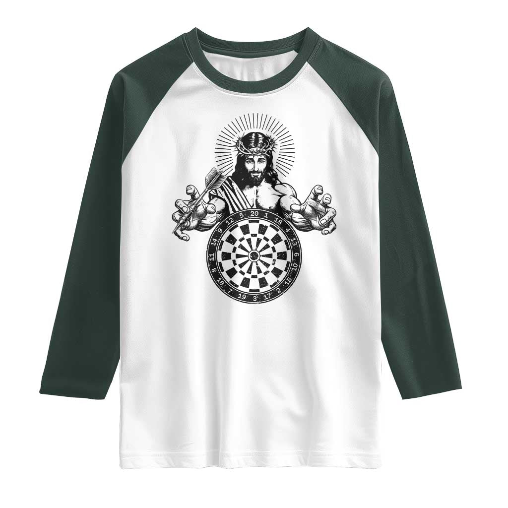 Funny Christian Dartist Gift Raglan Shirt Jesus Bullseye Shooter - Wonder Print Shop