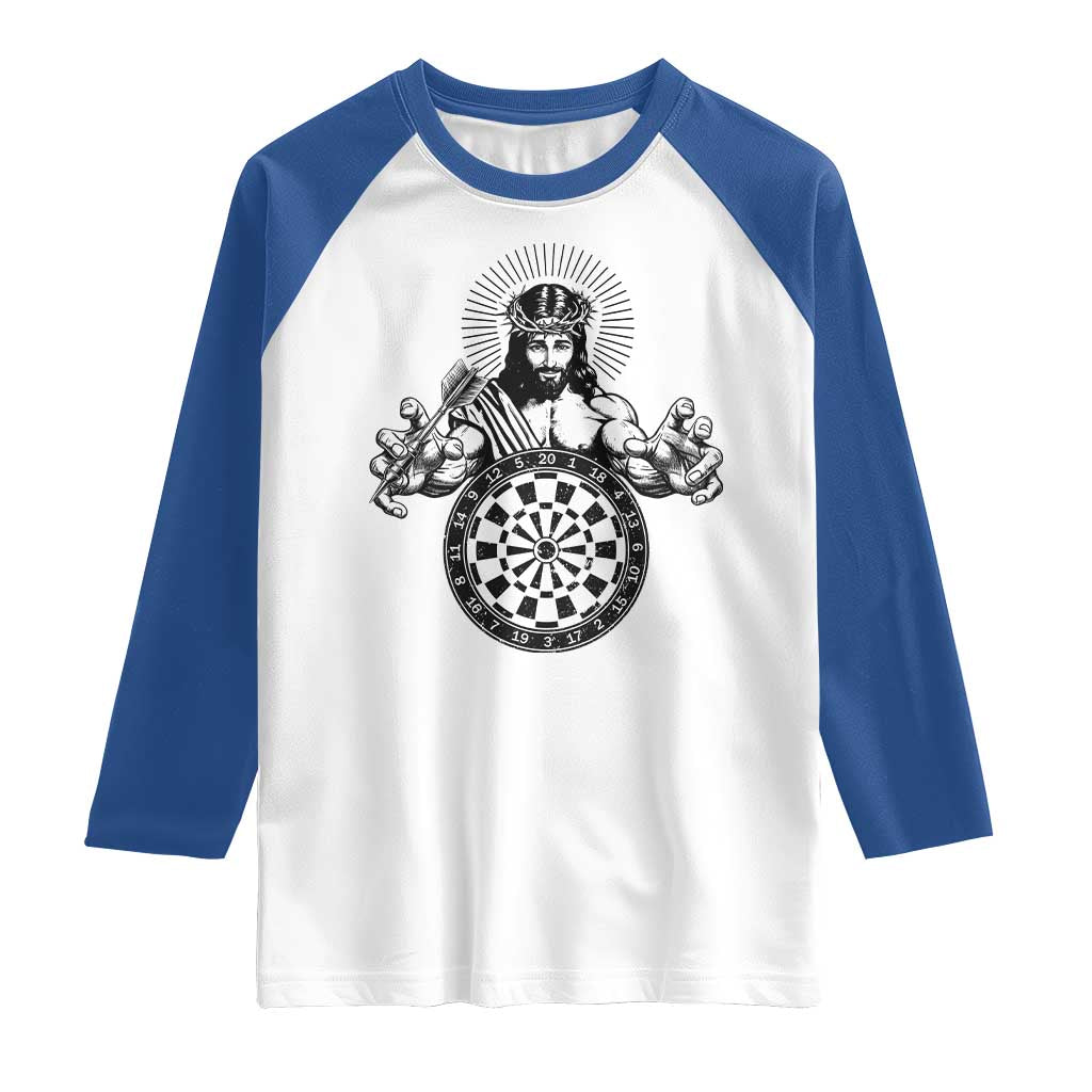 Funny Christian Dartist Gift Raglan Shirt Jesus Bullseye Shooter - Wonder Print Shop