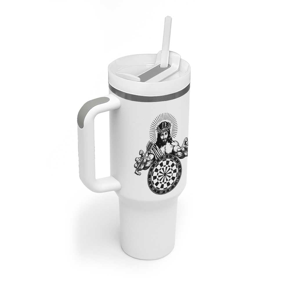 Funny Christian Dartist Gift Tumbler With Handle Jesus Bullseye Shooter - Wonder Print Shop