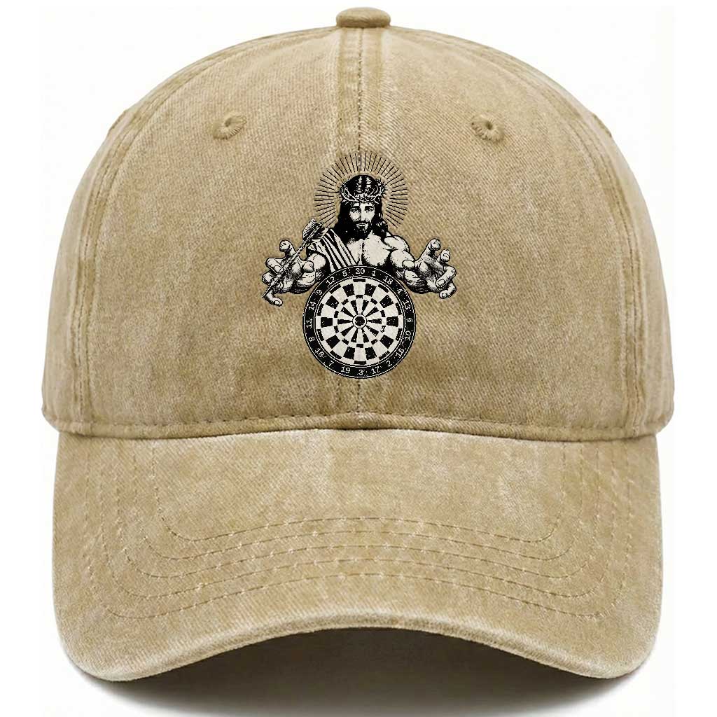 Funny Christian Dartist Gift Washed Cotton Baseball Cap Jesus Bullseye Shooter