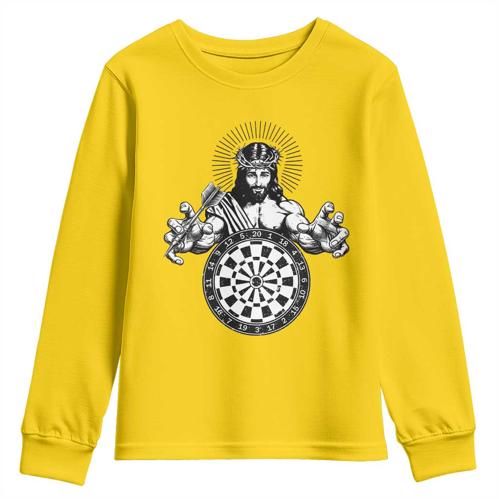 Funny Christian Dartist Gift Youth Sweatshirt Jesus Bullseye Shooter - Wonder Print Shop