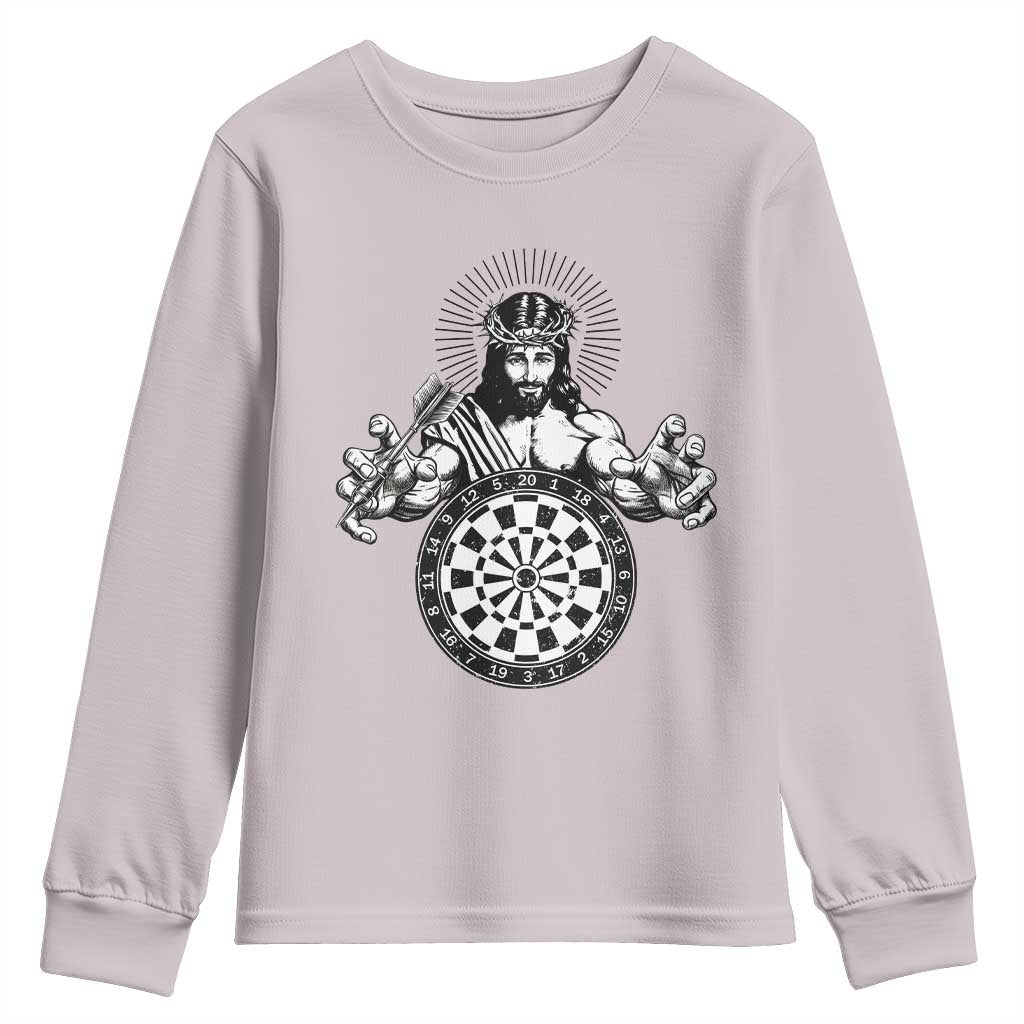 Funny Christian Dartist Gift Youth Sweatshirt Jesus Bullseye Shooter - Wonder Print Shop