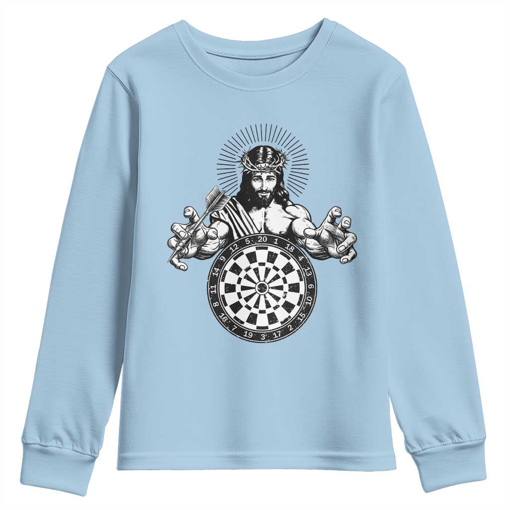 Funny Christian Dartist Gift Youth Sweatshirt Jesus Bullseye Shooter - Wonder Print Shop