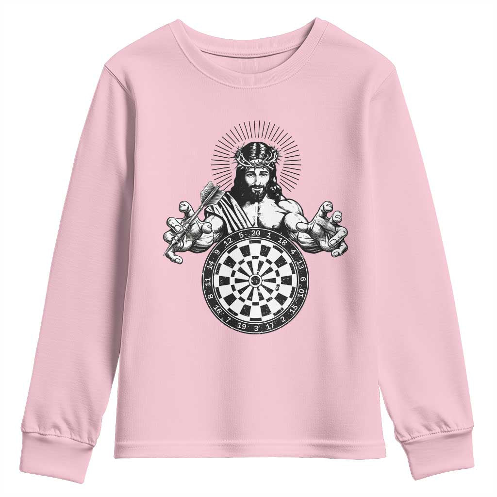 Funny Christian Dartist Gift Youth Sweatshirt Jesus Bullseye Shooter - Wonder Print Shop