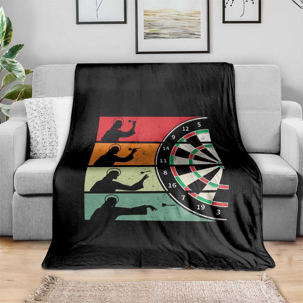Vintage Darts Player Christian Faith Gift Throw Blanket Jesus Bullseye Shooter - Wonder Print Shop