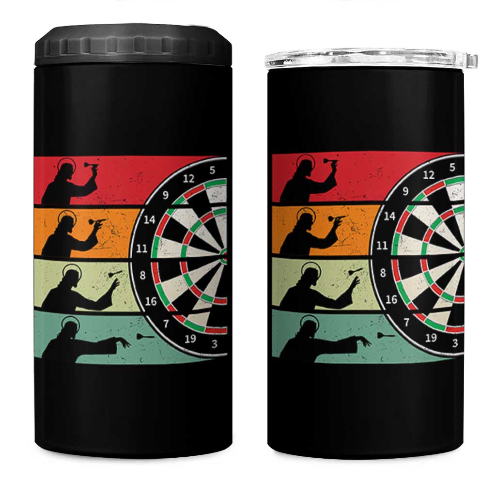 Vintage Darts Player Christian Faith Gift 4 in 1 Can Cooler Tumbler Jesus Bullseye Shooter - Wonder Print Shop