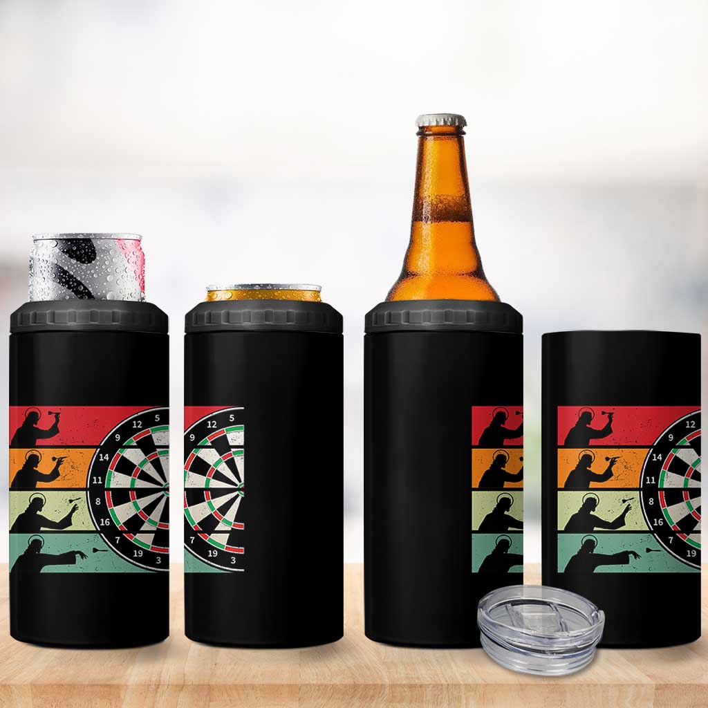Vintage Darts Player Christian Faith Gift 4 in 1 Can Cooler Tumbler Jesus Bullseye Shooter - Wonder Print Shop