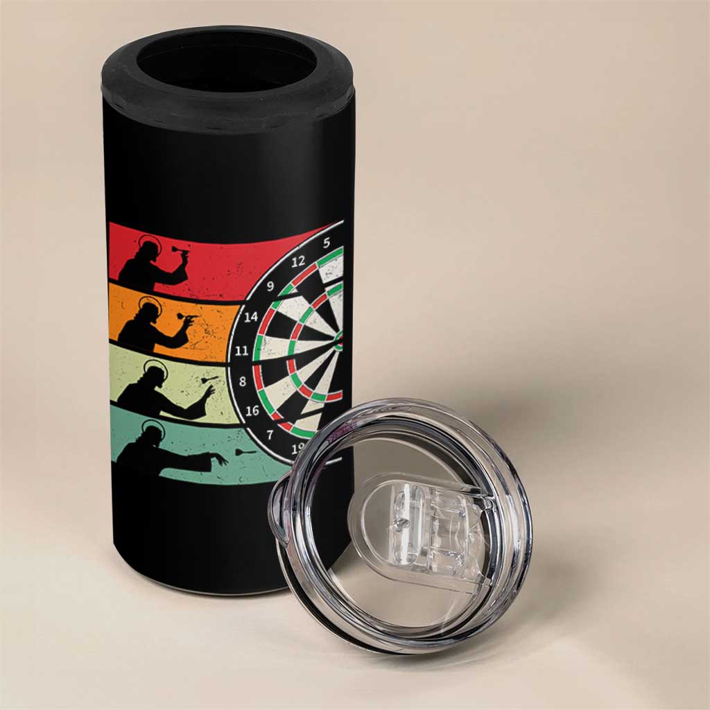 Vintage Darts Player Christian Faith Gift 4 in 1 Can Cooler Tumbler Jesus Bullseye Shooter - Wonder Print Shop