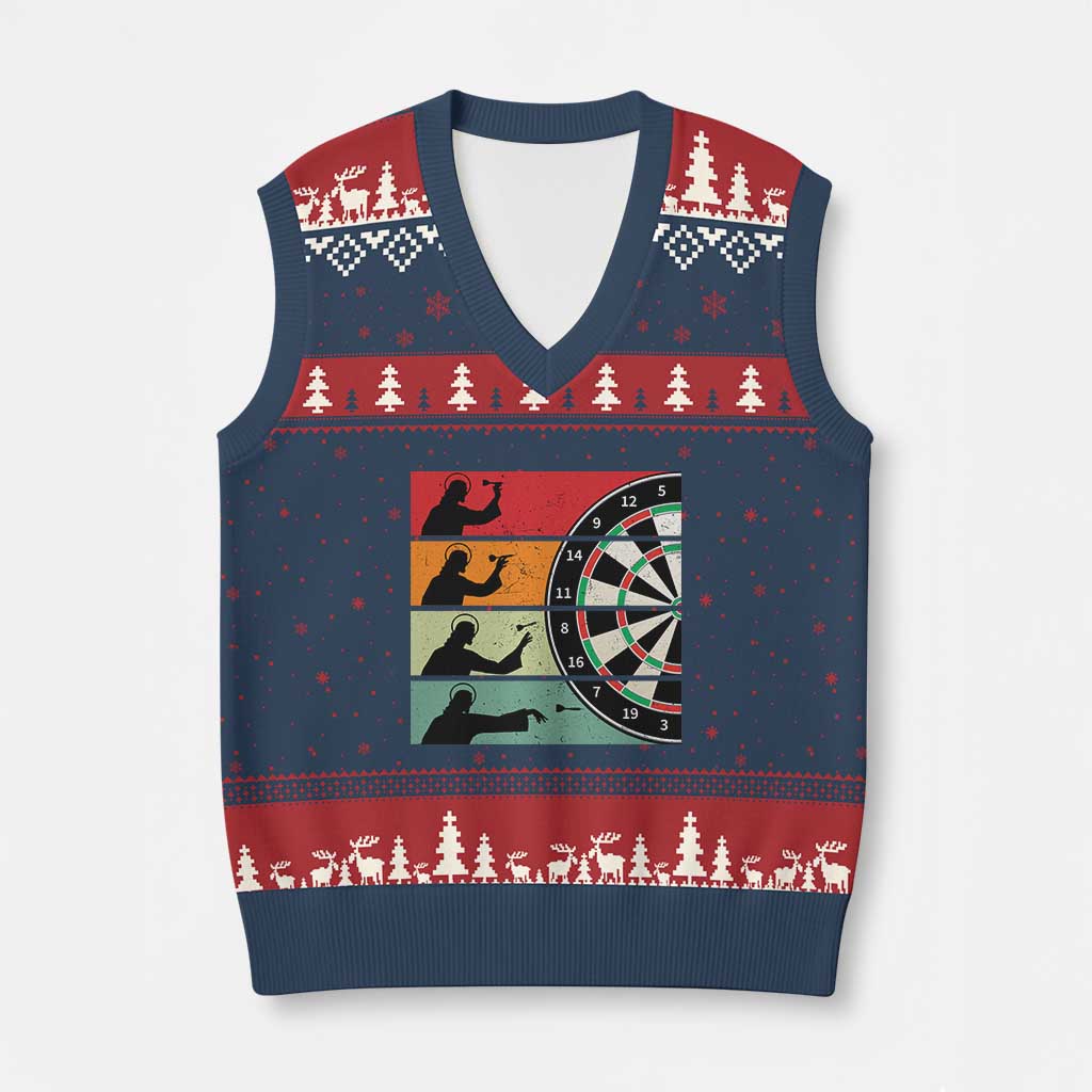 Vintage Darts Player Christian Faith Gift V-Neck Knit Sweater Vest Jesus Bullseye Shooter - Wonder Print Shop