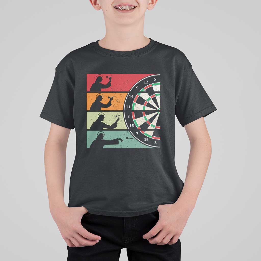 Vintage Darts Player Christian Faith Gift T Shirt For Kid Jesus Bullseye Shooter - Wonder Print Shop