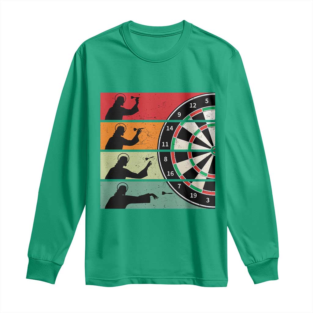 Vintage Darts Player Christian Faith Gift Long Sleeve Shirt Jesus Bullseye Shooter - Wonder Print Shop