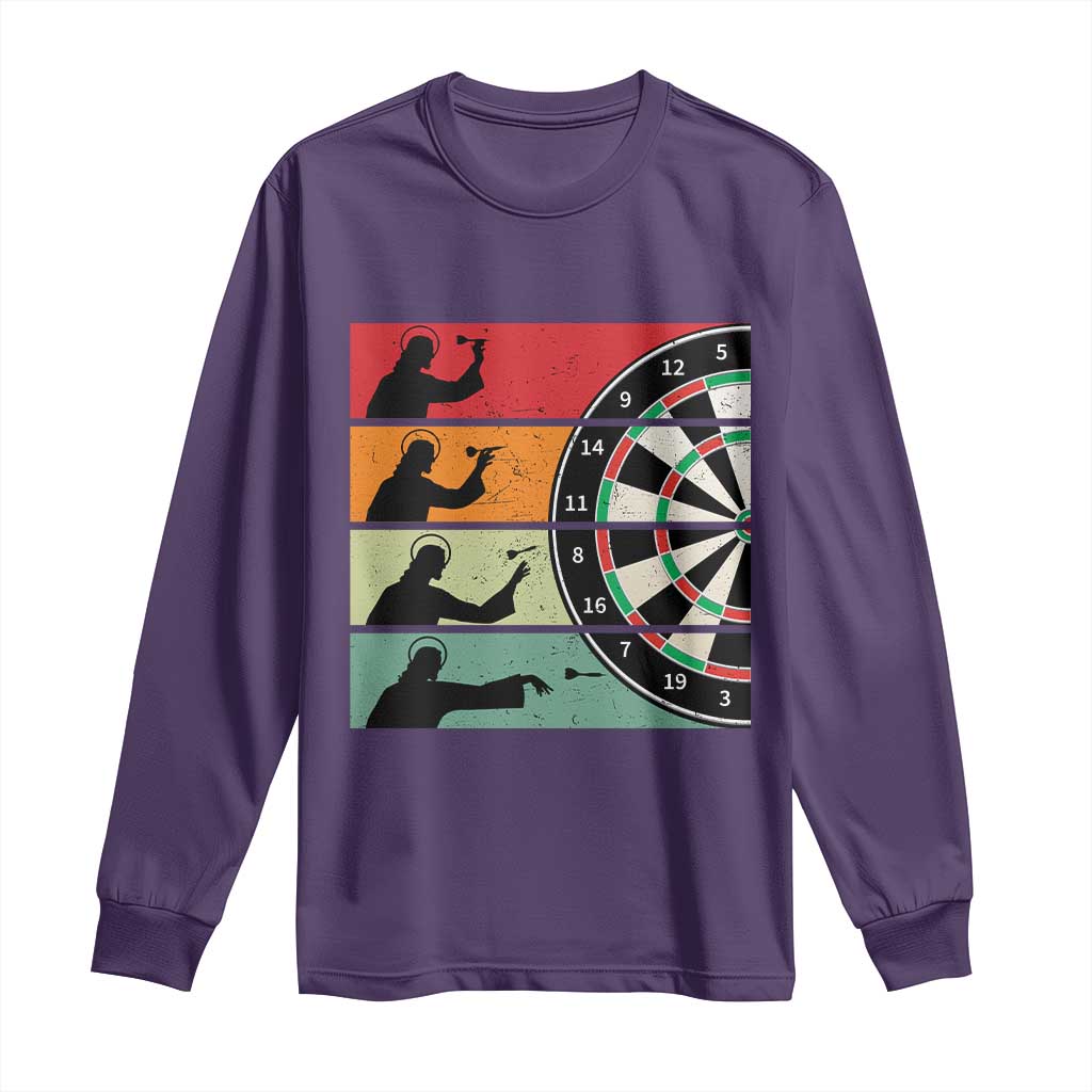 Vintage Darts Player Christian Faith Gift Long Sleeve Shirt Jesus Bullseye Shooter - Wonder Print Shop