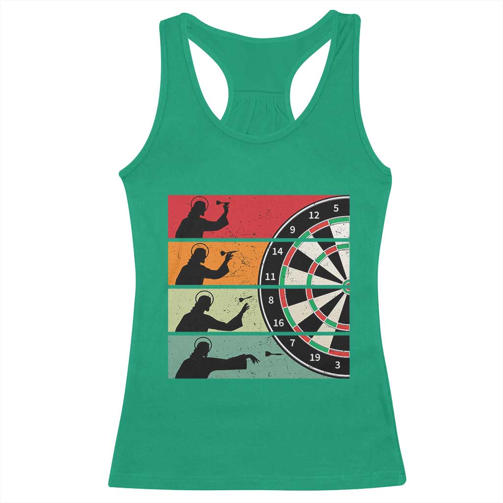 Vintage Darts Player Christian Faith Gift Racerback Tank Top Jesus Bullseye Shooter - Wonder Print Shop