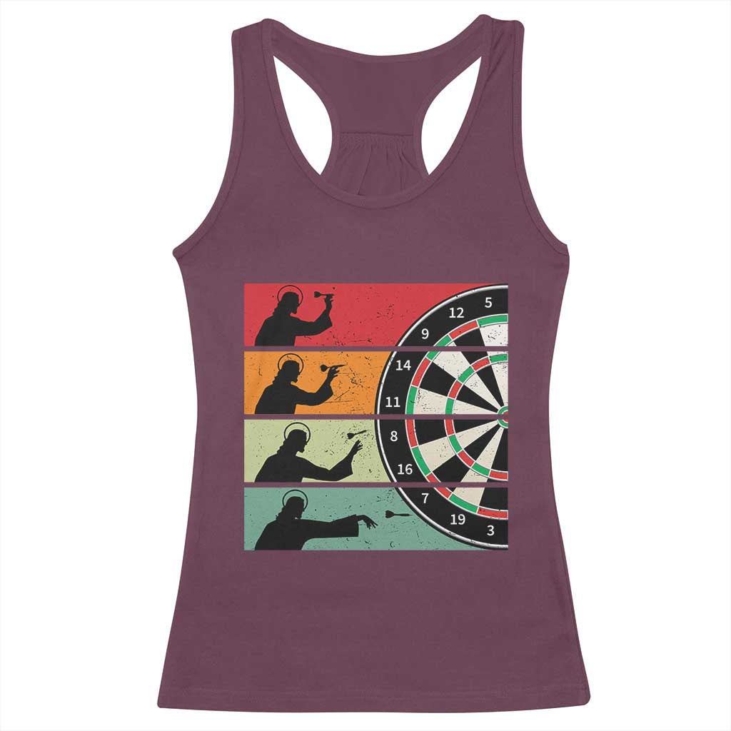 Vintage Darts Player Christian Faith Gift Racerback Tank Top Jesus Bullseye Shooter - Wonder Print Shop
