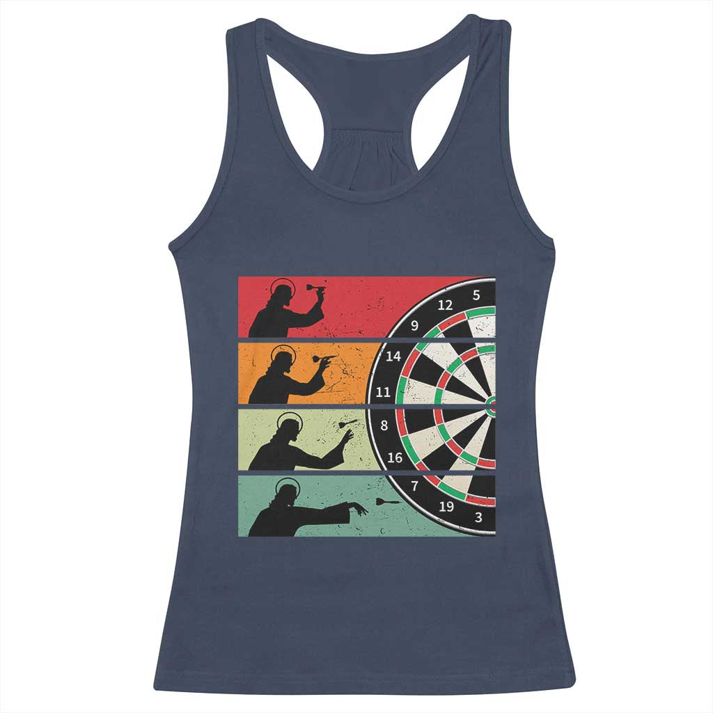 Vintage Darts Player Christian Faith Gift Racerback Tank Top Jesus Bullseye Shooter - Wonder Print Shop