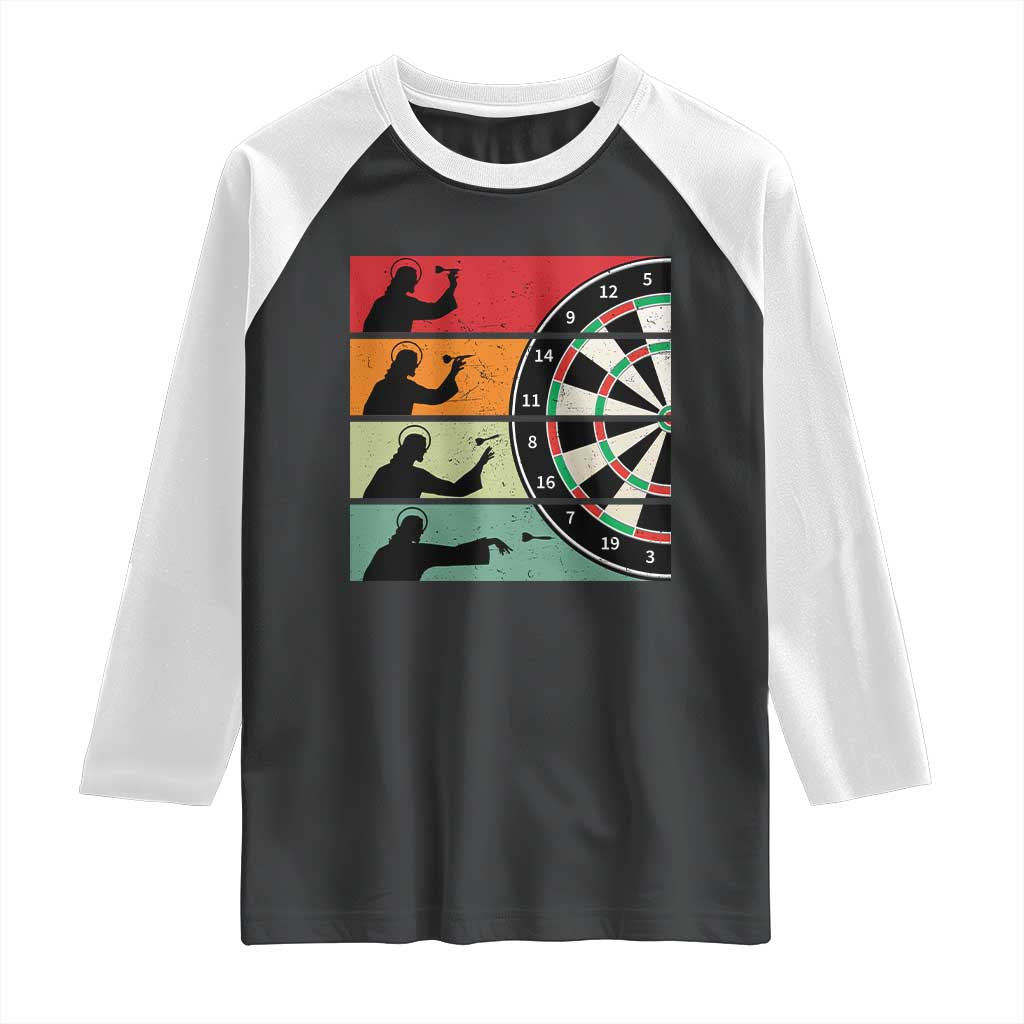 Vintage Darts Player Christian Faith Gift Raglan Shirt Jesus Bullseye Shooter - Wonder Print Shop