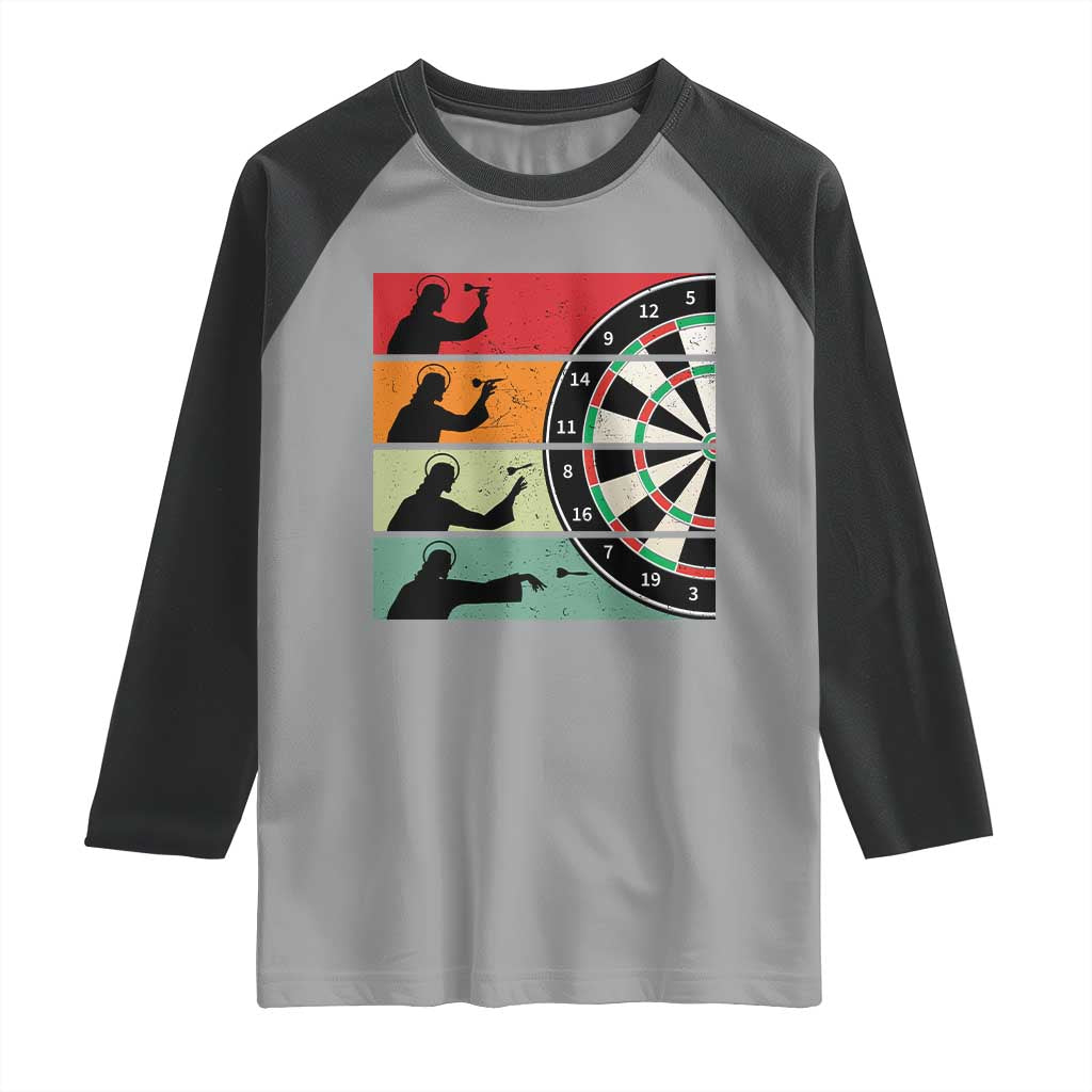 Vintage Darts Player Christian Faith Gift Raglan Shirt Jesus Bullseye Shooter - Wonder Print Shop