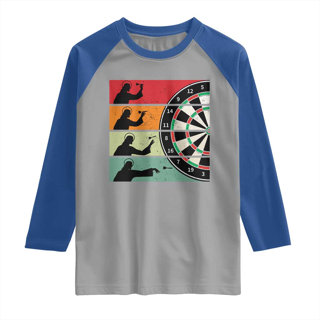 Vintage Darts Player Christian Faith Gift Raglan Shirt Jesus Bullseye Shooter - Wonder Print Shop