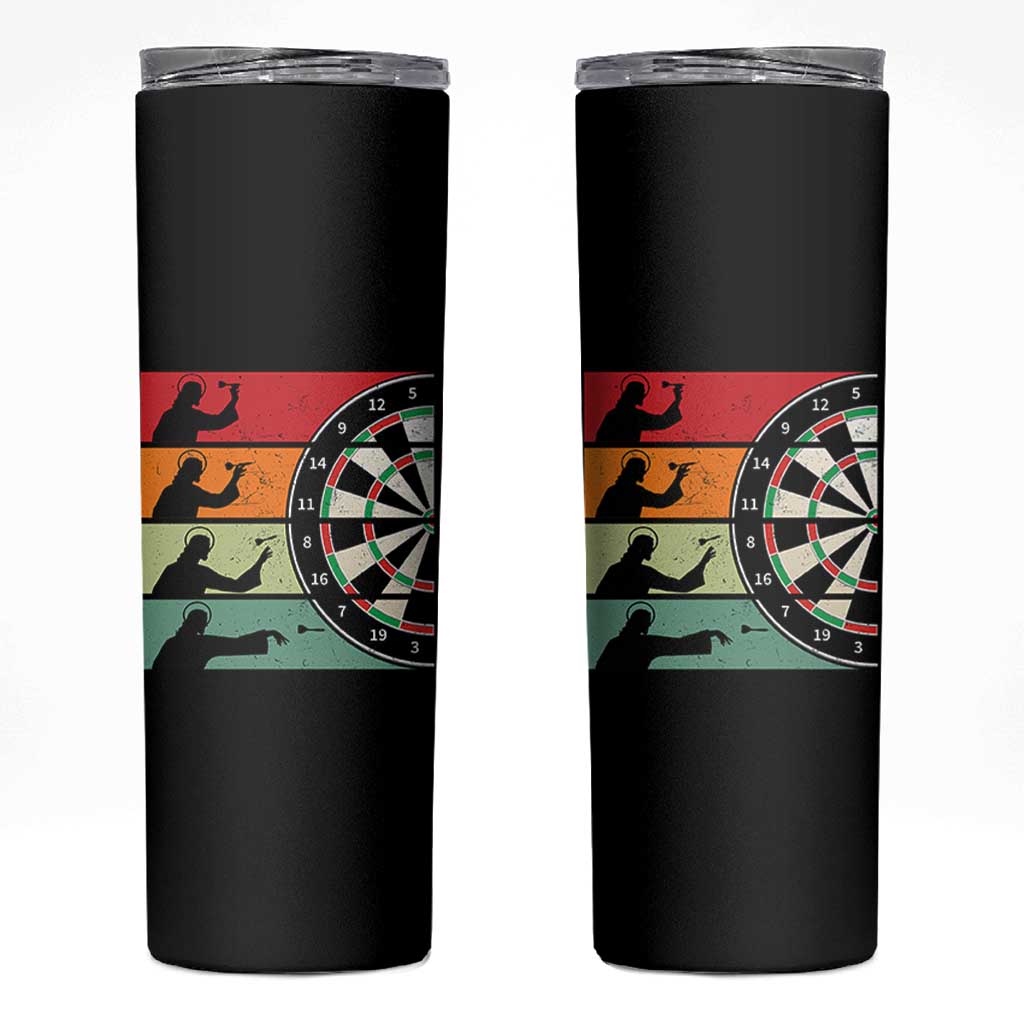 Vintage Darts Player Christian Faith Gift Skinny Tumbler Jesus Bullseye Shooter - Wonder Print Shop