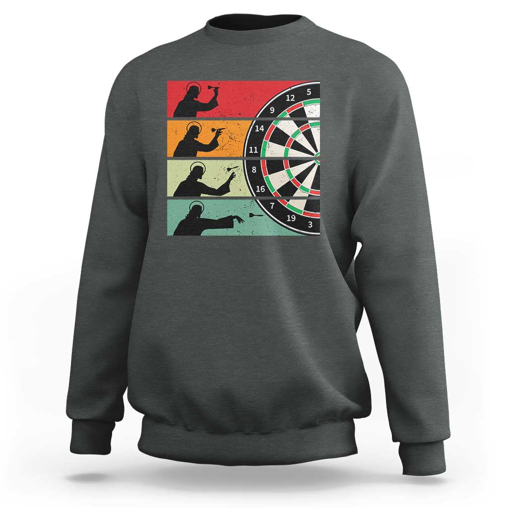 Vintage Darts Player Christian Faith Gift Sweatshirt Jesus Bullseye Shooter - Wonder Print Shop