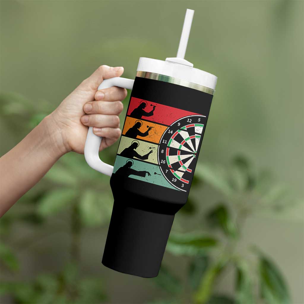 Vintage Darts Player Christian Faith Gift Tumbler With Handle Jesus Bullseye Shooter - Wonder Print Shop
