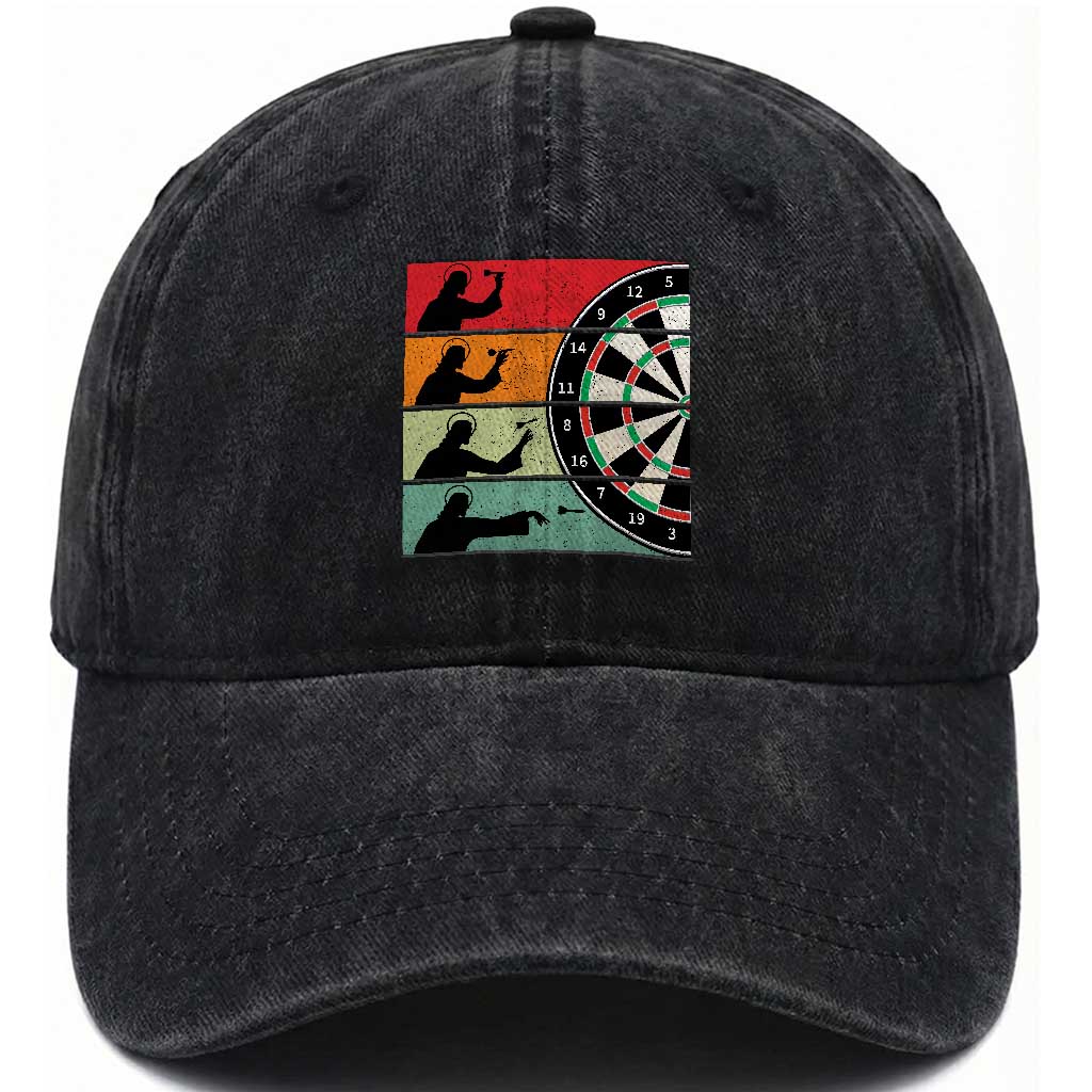 Vintage Darts Player Christian Faith Gift Washed Cotton Baseball Cap Jesus Bullseye Shooter