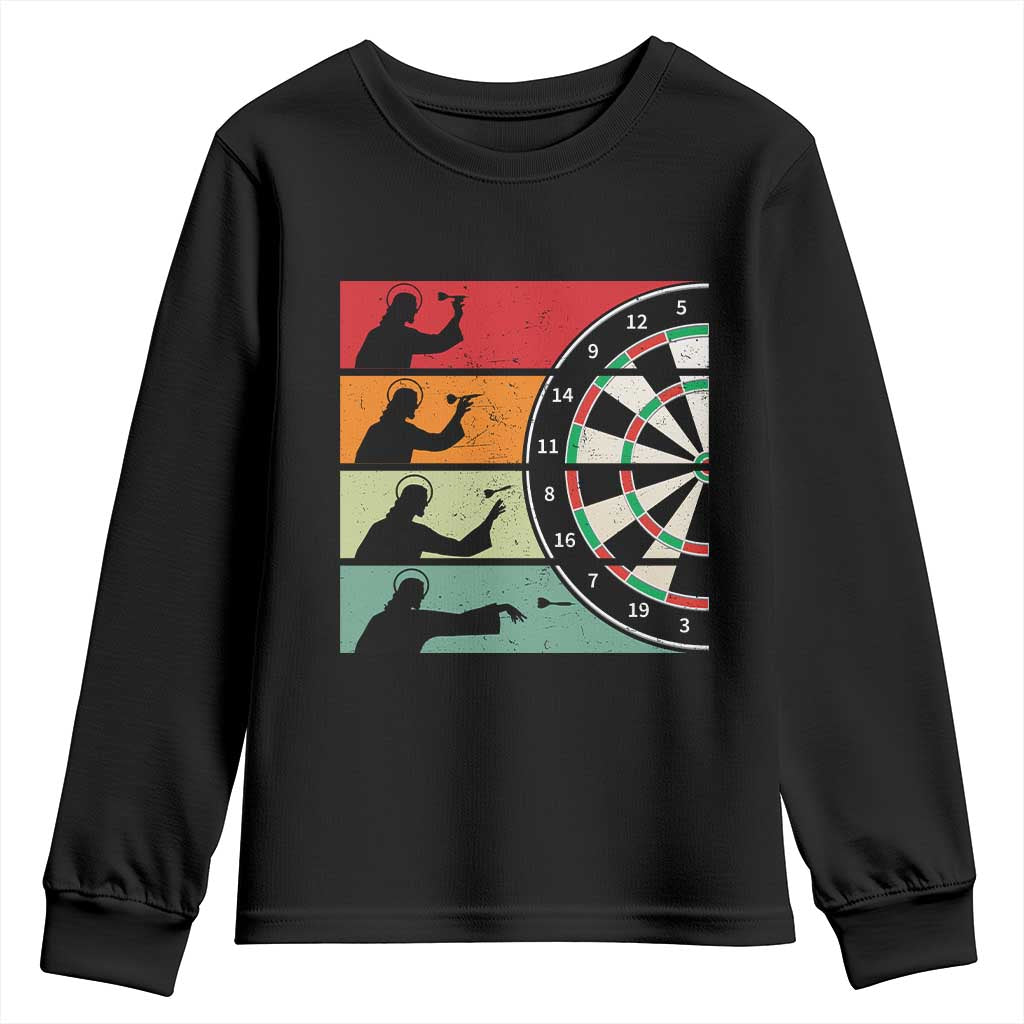 Vintage Darts Player Christian Faith Gift Youth Sweatshirt Jesus Bullseye Shooter - Wonder Print Shop