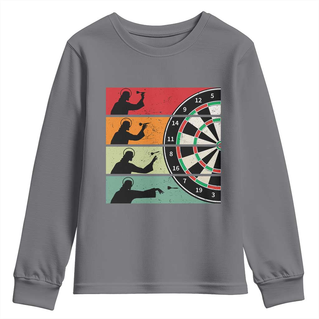Vintage Darts Player Christian Faith Gift Youth Sweatshirt Jesus Bullseye Shooter - Wonder Print Shop