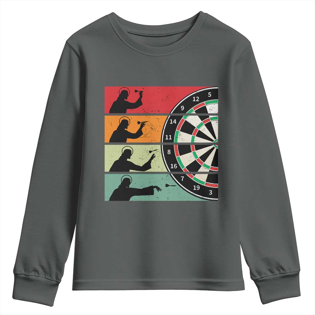 Vintage Darts Player Christian Faith Gift Youth Sweatshirt Jesus Bullseye Shooter - Wonder Print Shop
