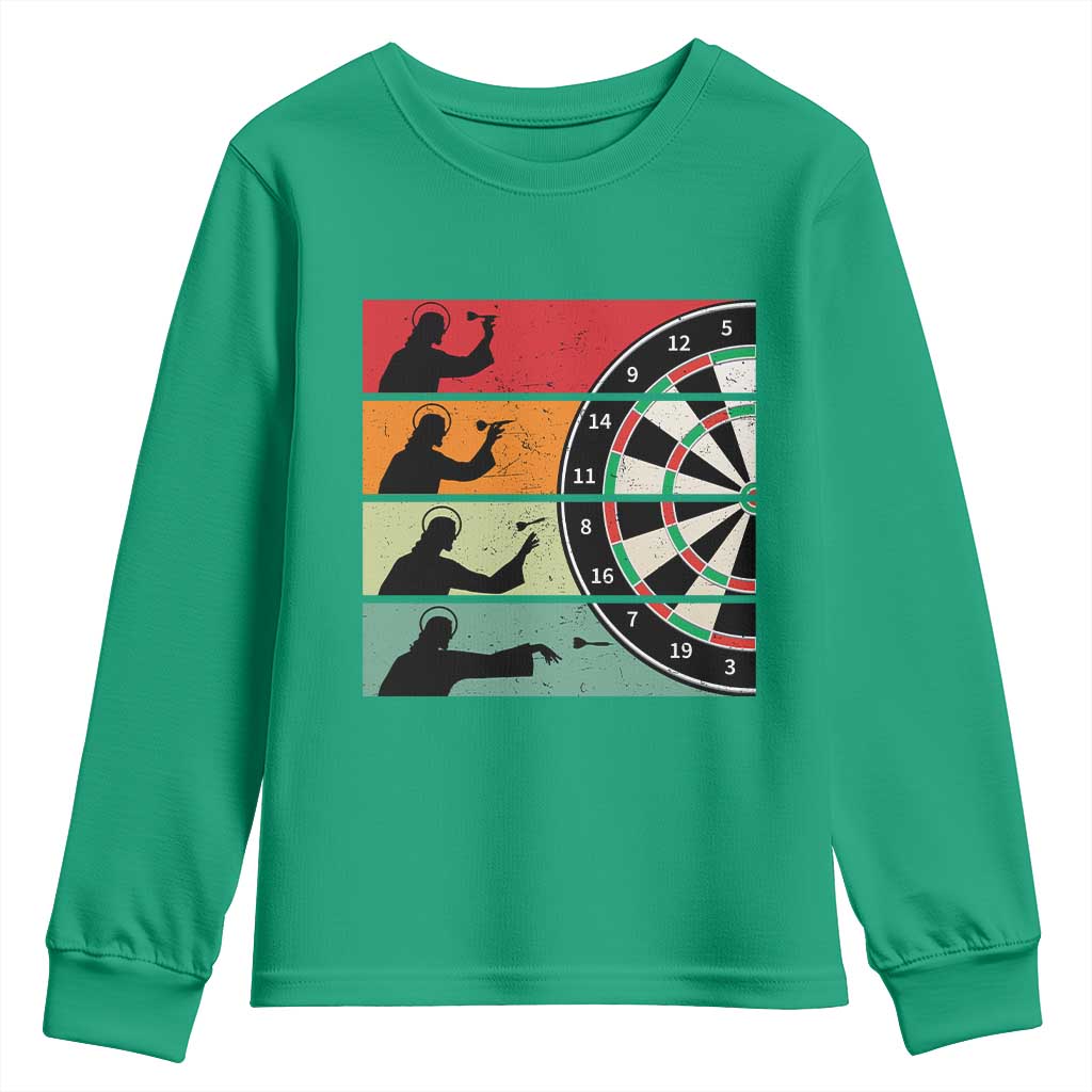 Vintage Darts Player Christian Faith Gift Youth Sweatshirt Jesus Bullseye Shooter - Wonder Print Shop