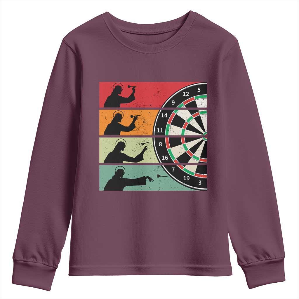 Vintage Darts Player Christian Faith Gift Youth Sweatshirt Jesus Bullseye Shooter - Wonder Print Shop