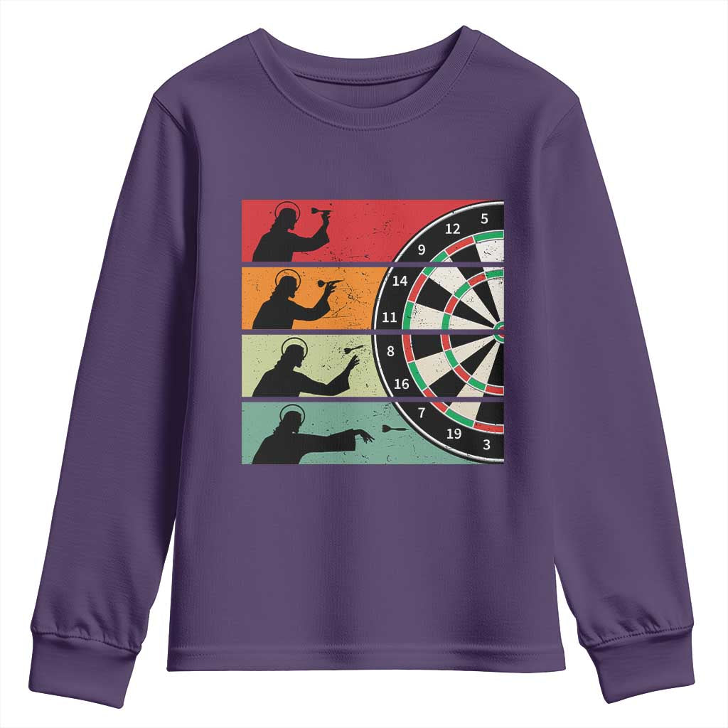 Vintage Darts Player Christian Faith Gift Youth Sweatshirt Jesus Bullseye Shooter - Wonder Print Shop