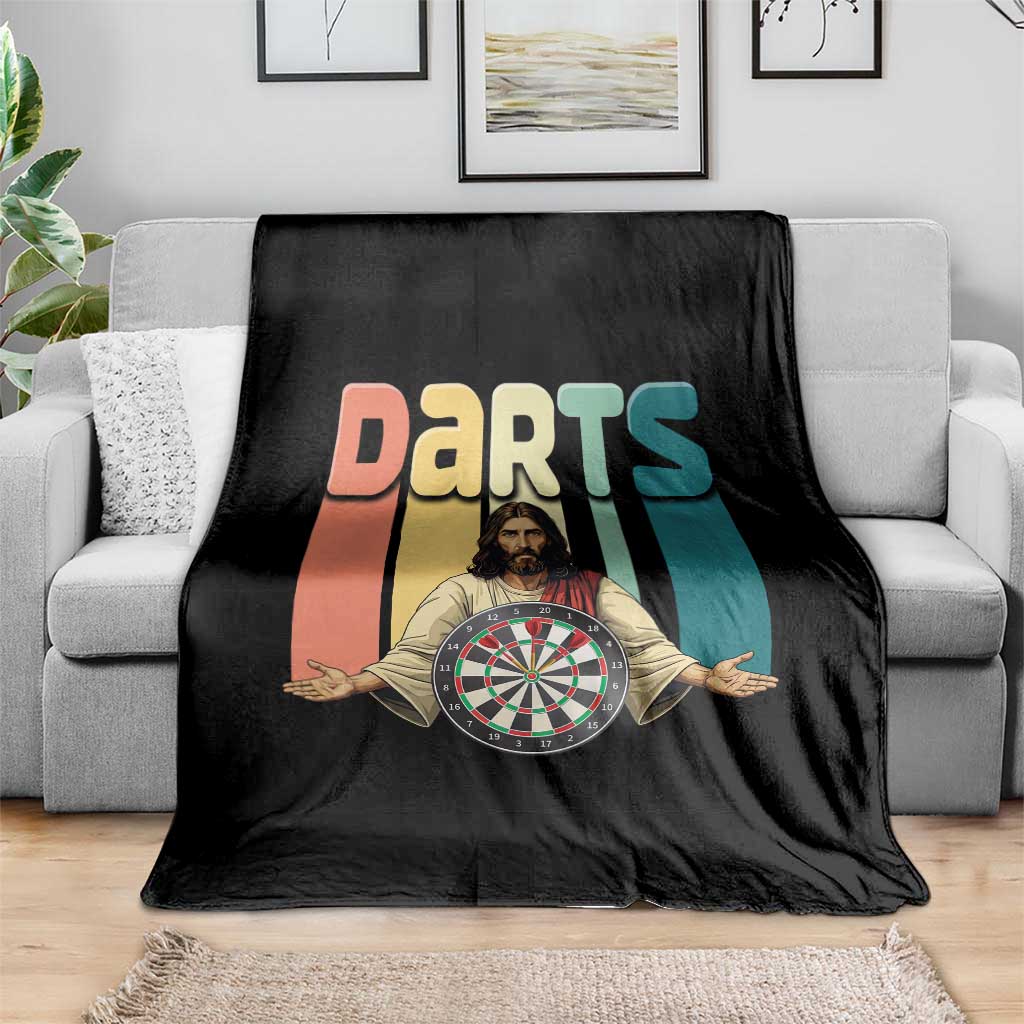 Funny Jesus Dart Player Sunset Retro Vintage Throw Blanket Christian Dartist Gift - Wonder Print Shop