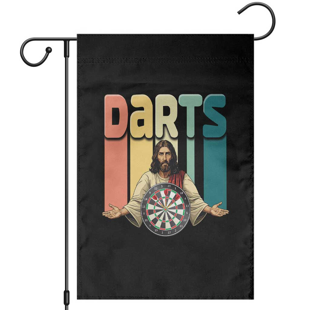 Funny Jesus Dart Player Sunset Retro Vintage Garden Flag Christian Dartist Gift - Wonder Print Shop