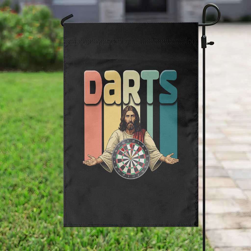 Funny Jesus Dart Player Sunset Retro Vintage Garden Flag Christian Dartist Gift - Wonder Print Shop