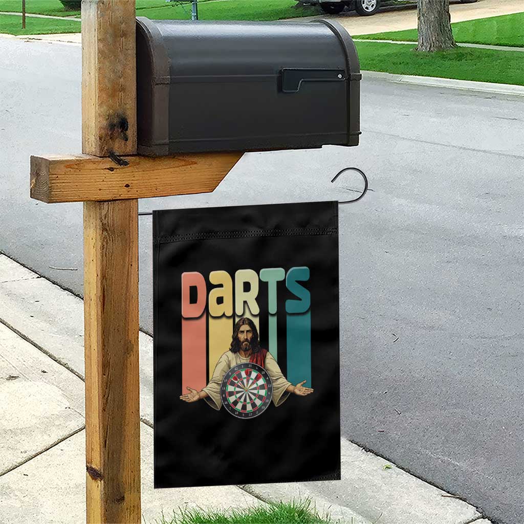 Funny Jesus Dart Player Sunset Retro Vintage Garden Flag Christian Dartist Gift - Wonder Print Shop