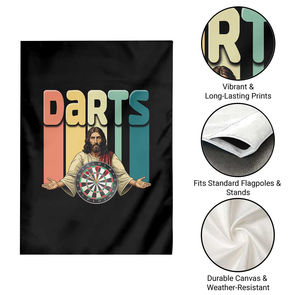 Funny Jesus Dart Player Sunset Retro Vintage Garden Flag Christian Dartist Gift - Wonder Print Shop