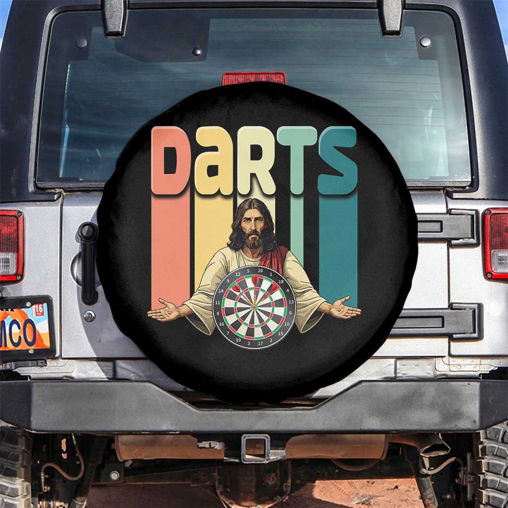 Funny Jesus Dart Player Sunset Retro Vintage Spare Tire Cover Christian Dartist Gift - Wonder Print Shop