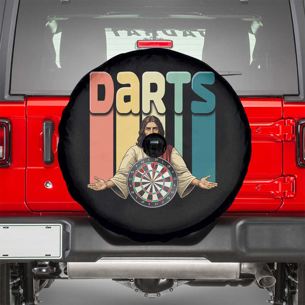 Funny Jesus Dart Player Sunset Retro Vintage Spare Tire Cover Christian Dartist Gift - Wonder Print Shop
