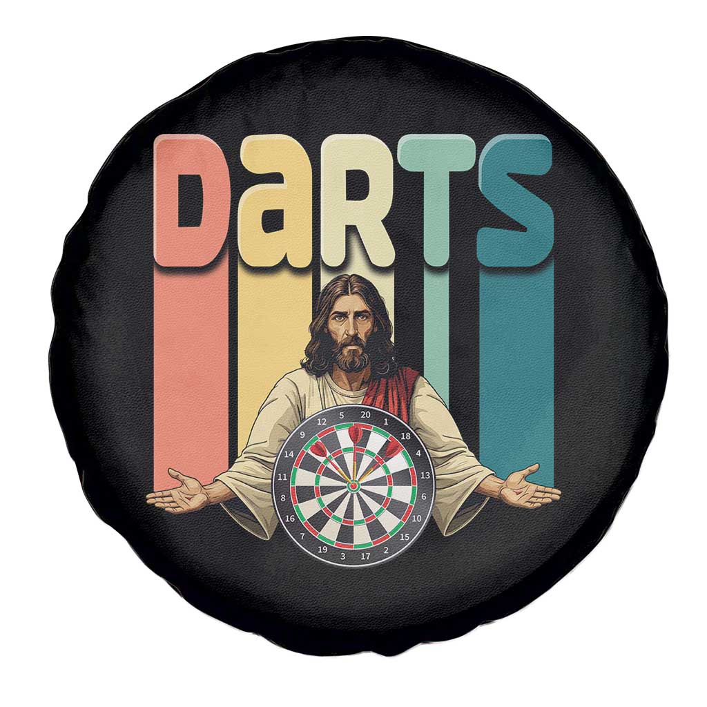 Funny Jesus Dart Player Sunset Retro Vintage Spare Tire Cover Christian Dartist Gift - Wonder Print Shop
