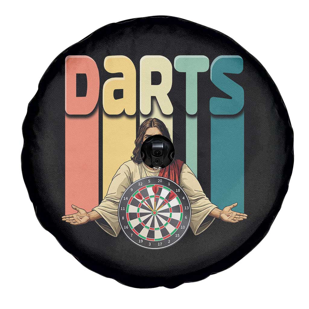 Funny Jesus Dart Player Sunset Retro Vintage Spare Tire Cover Christian Dartist Gift - Wonder Print Shop