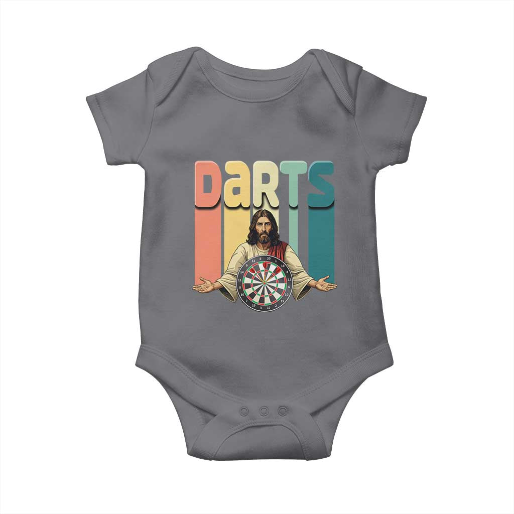 Funny Jesus Dart Player Sunset Retro Vintage Baby Onesie Christian Dartist Gift - Wonder Print Shop