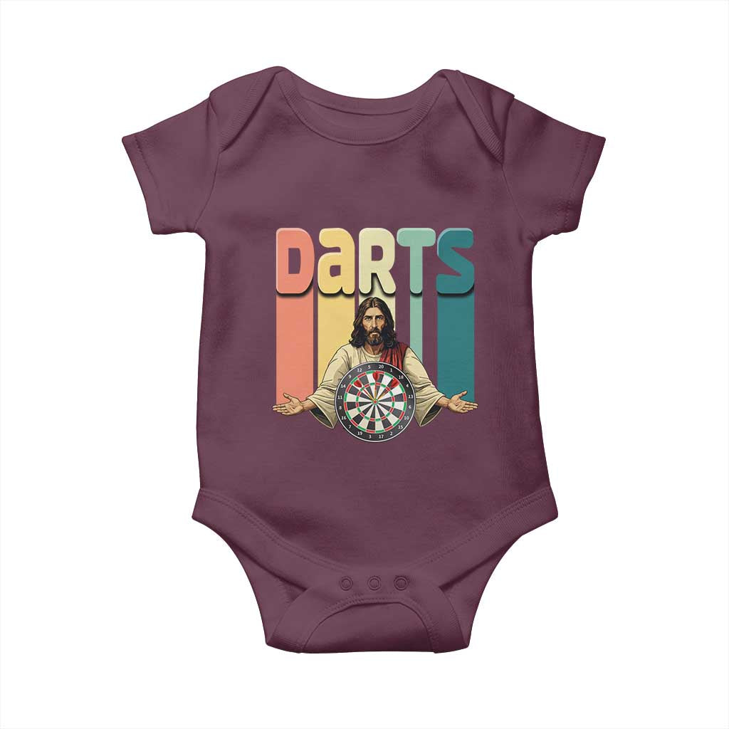 Funny Jesus Dart Player Sunset Retro Vintage Baby Onesie Christian Dartist Gift - Wonder Print Shop