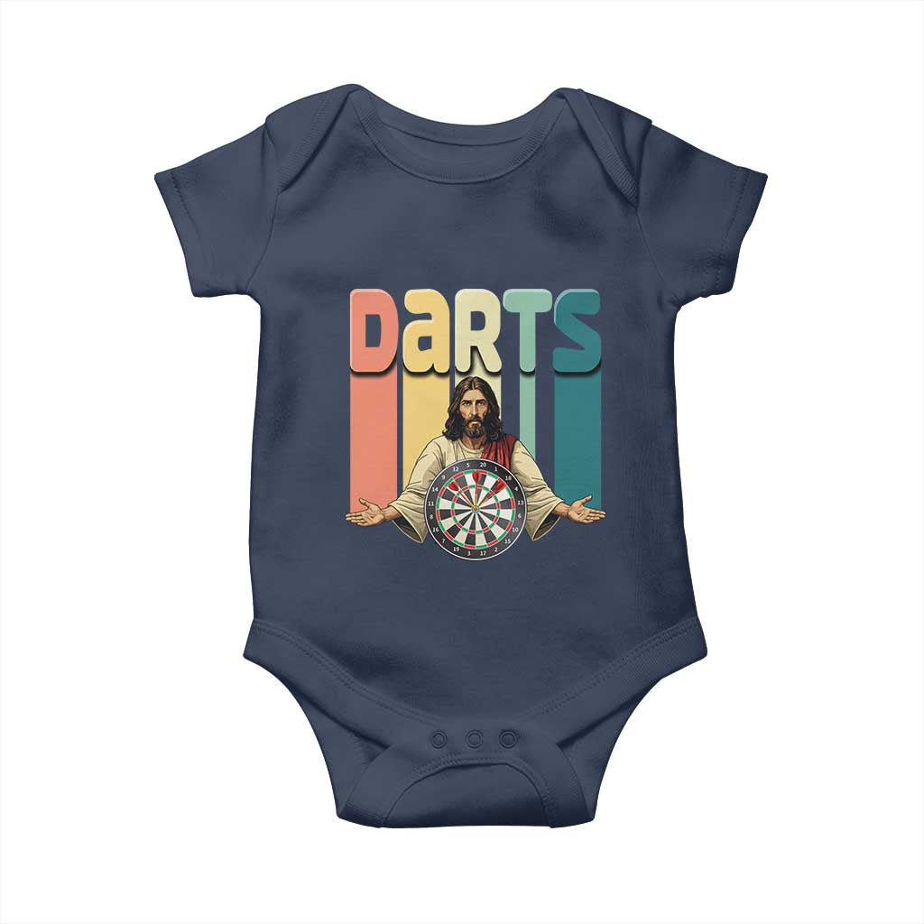 Funny Jesus Dart Player Sunset Retro Vintage Baby Onesie Christian Dartist Gift - Wonder Print Shop