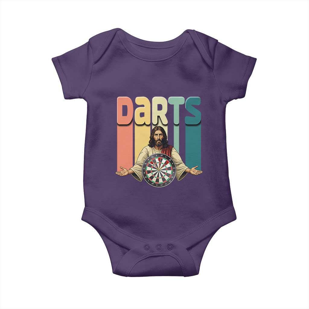 Funny Jesus Dart Player Sunset Retro Vintage Baby Onesie Christian Dartist Gift - Wonder Print Shop