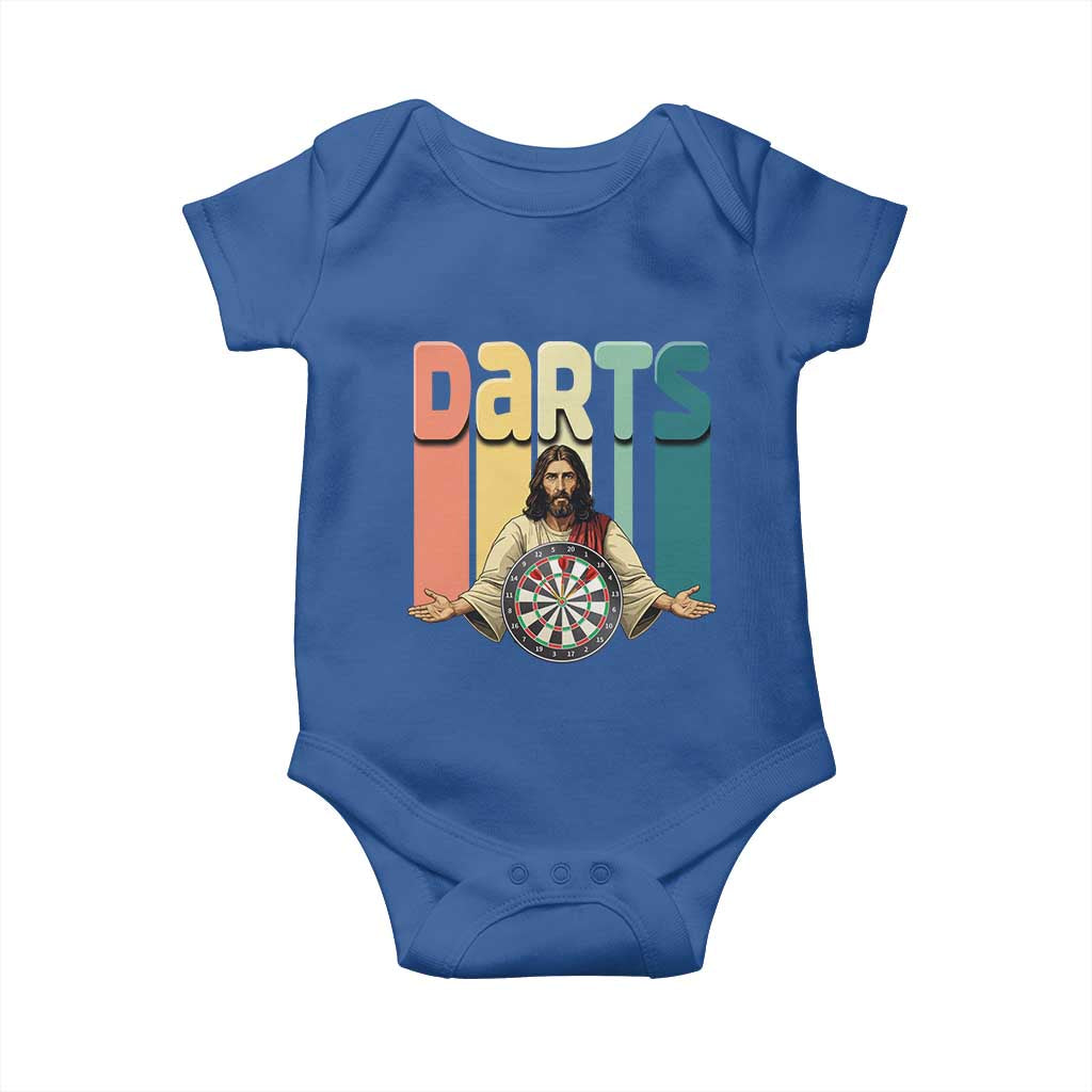 Funny Jesus Dart Player Sunset Retro Vintage Baby Onesie Christian Dartist Gift - Wonder Print Shop