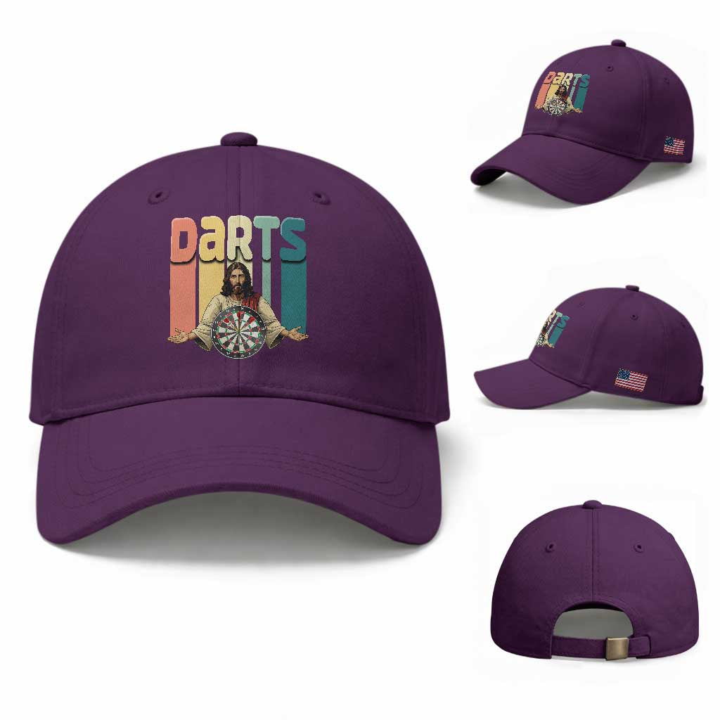 Funny Jesus Dart Player Sunset Retro Vintage Baseball Cap Christian Dartist Gift