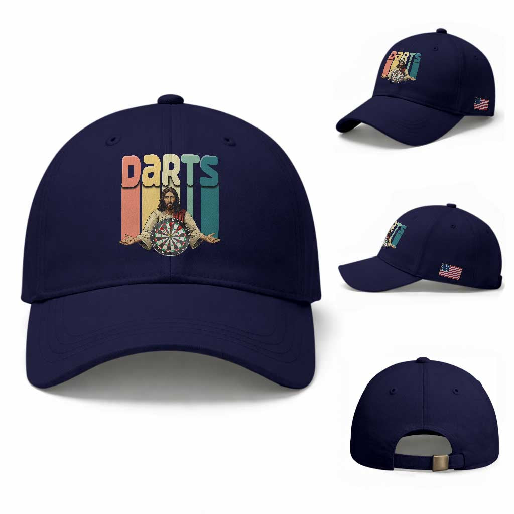 Funny Jesus Dart Player Sunset Retro Vintage Baseball Cap Christian Dartist Gift